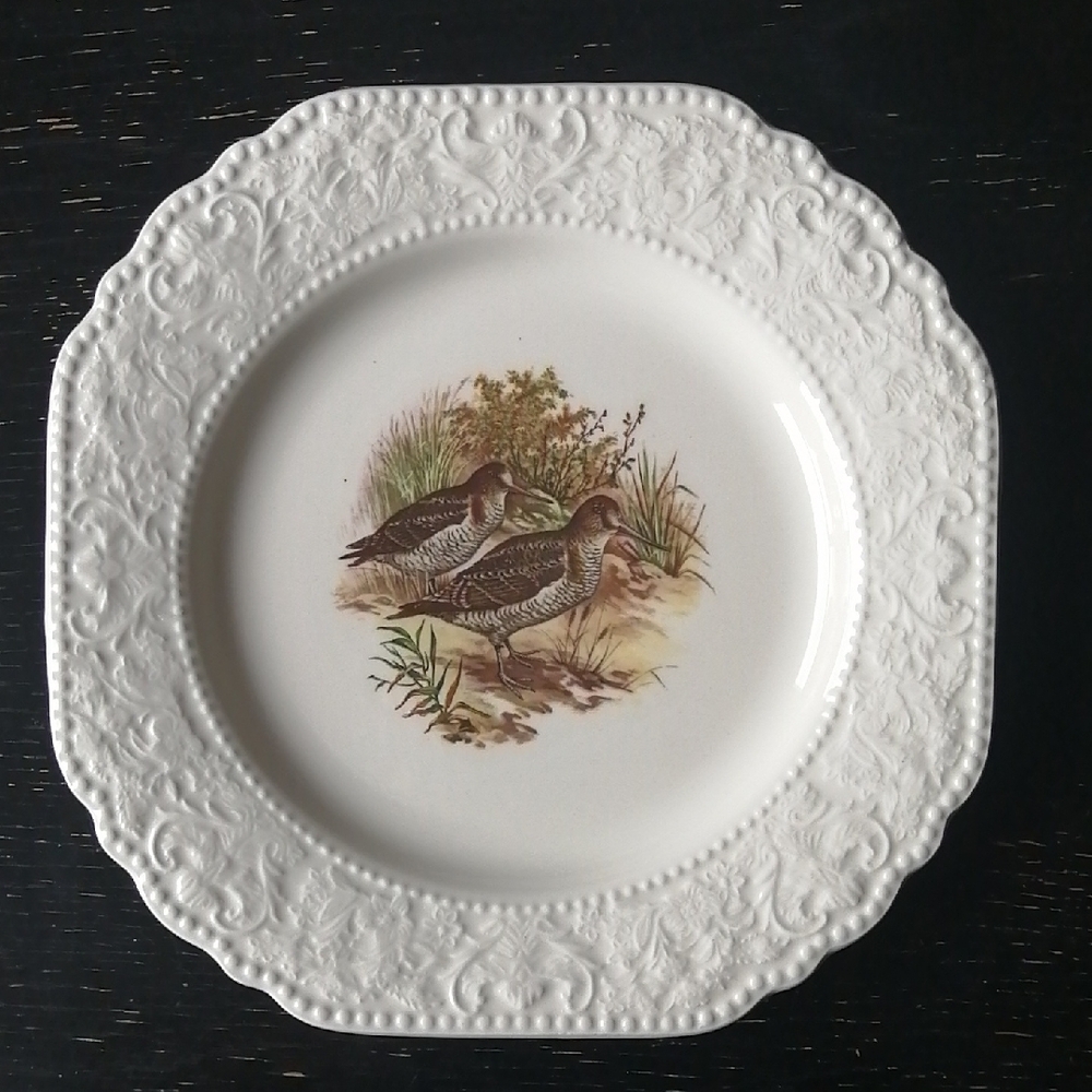 Vintage Lord Nelson Pottery Handcrafted Birds Embossed Octagon Dinner Plate